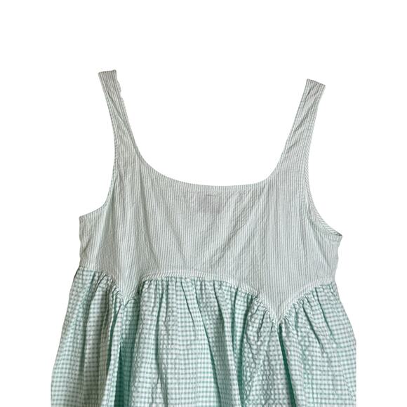 ASOS DESIGN Seersucker Gingham Babydoll Dress Light Turquoise Women’s 10 EUC - Picture 5 of 7